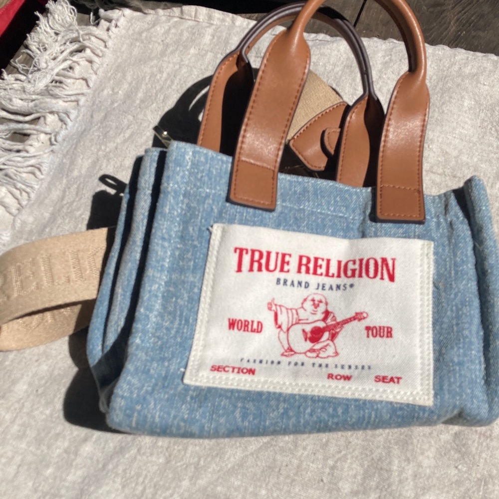 True Religion Denim and Tan Mini Bag